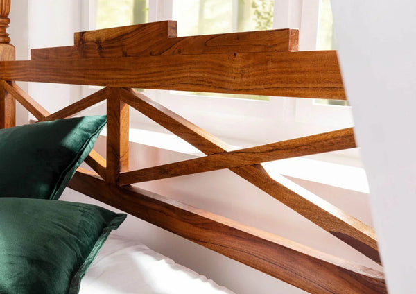 Erica Sheesham Wood Luxury Poster Bed in Honey Teak.