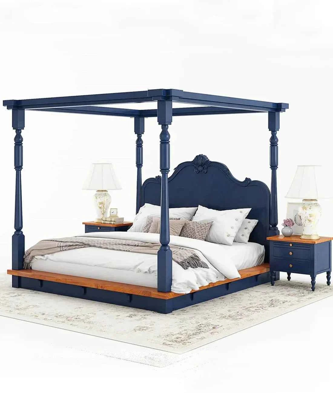 Florance Solid Wood Luxury Poster Bed in Honey Teak