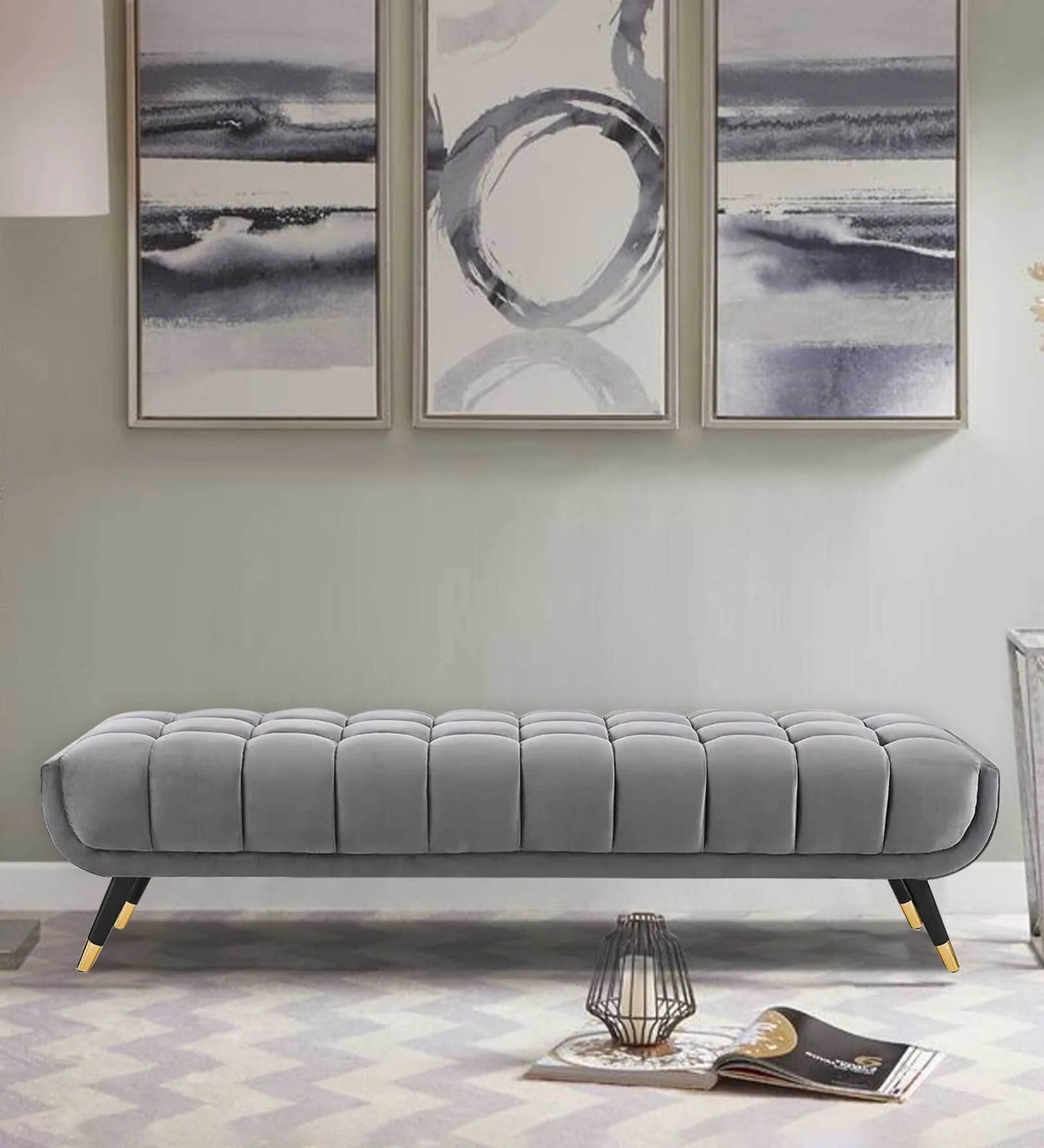 Foster Straight Bench in Grey Suede - Luxe Maple