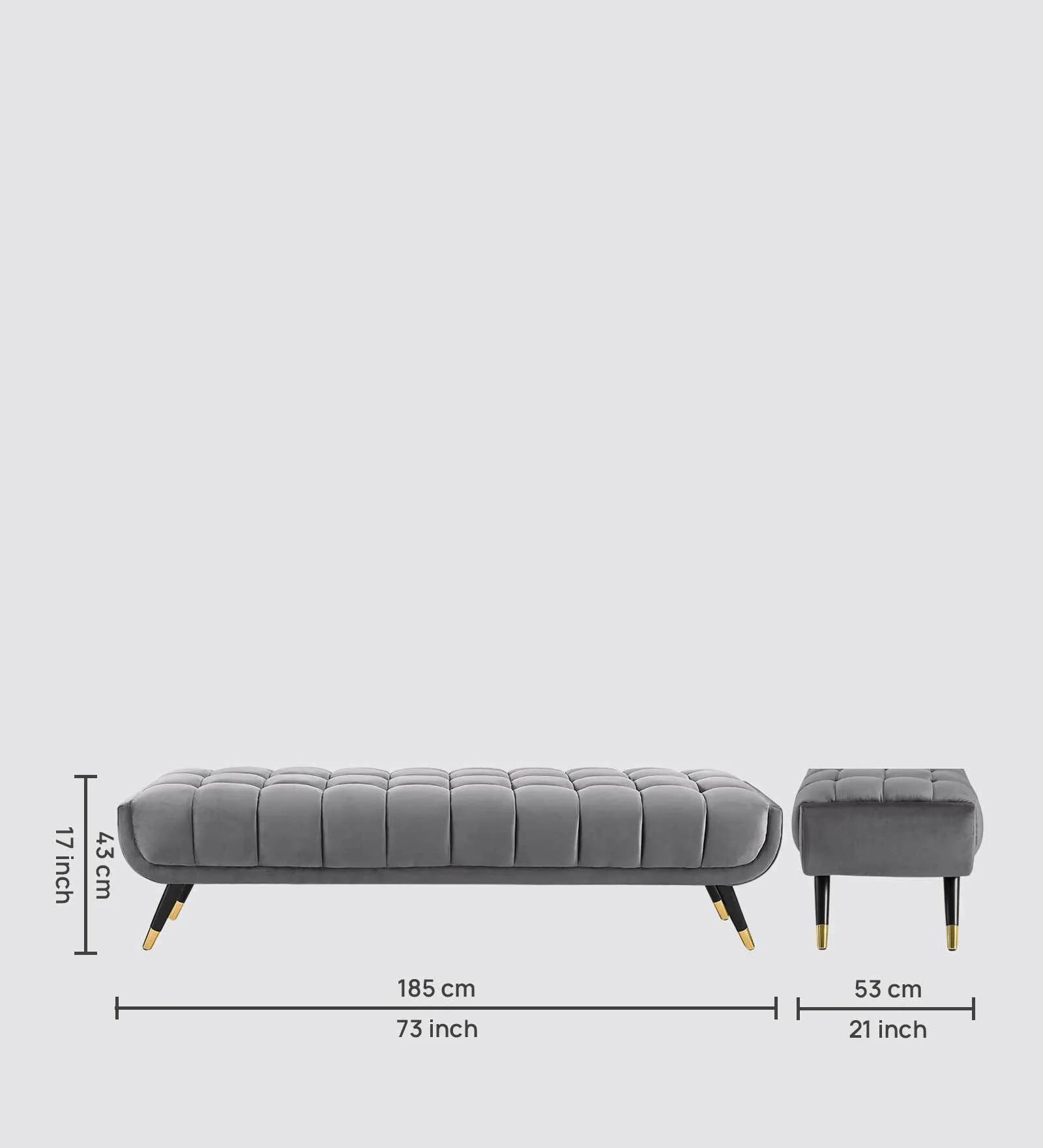 Foster Straight Bench in Grey Suede - Luxe Maple
