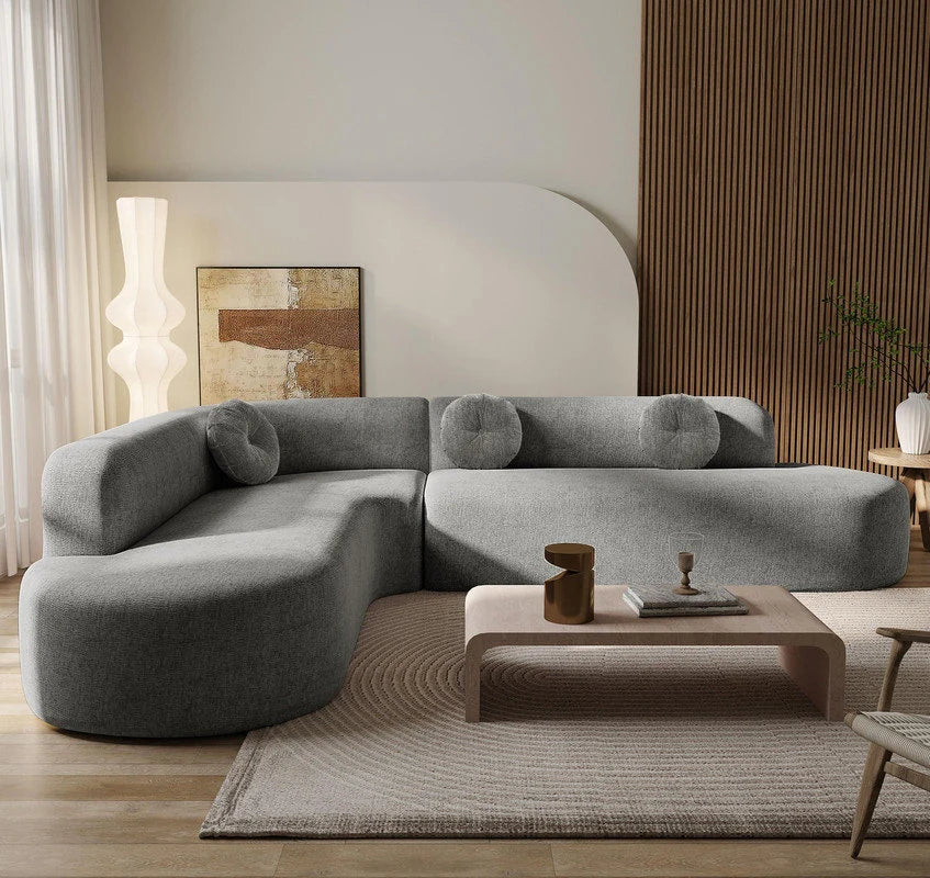Gello Premium Sectional Sofa Set In Suede - Luxe Maple Grey