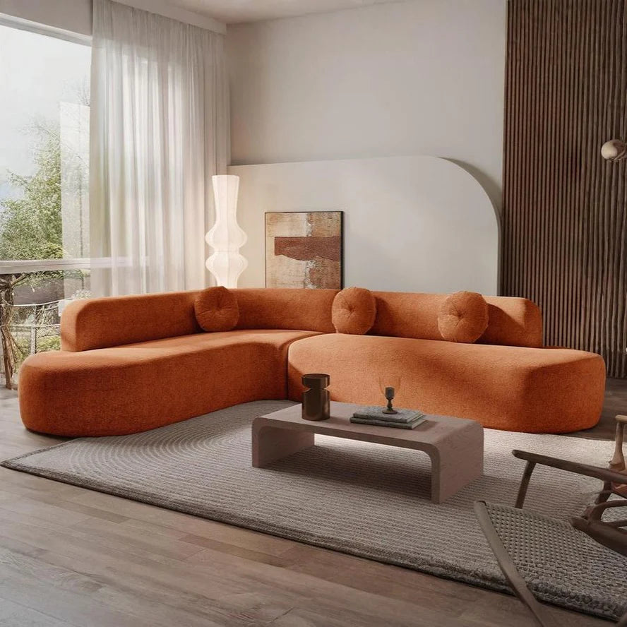 Gello Premium Sectional Sofa Set In Suede - Luxe Maple Orange