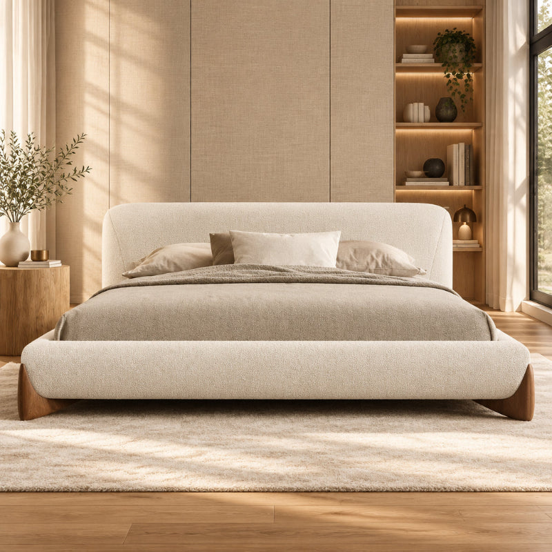 Grande Premium Upholstered Bed Without Storage | Brooklyn Fabric - Luxe Maple