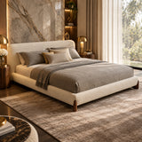 Grande Premium Upholstered Bed Without Storage | Brooklyn Fabric - Luxe Maple
