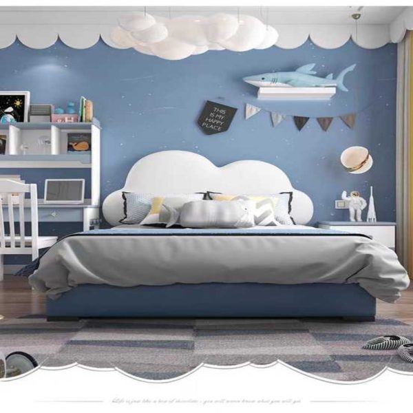 Sweet Cloud Upholstered Luxury Bed In Leatherette Blue