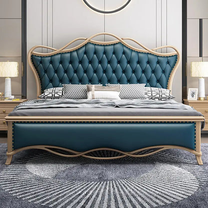 Paris Premium Upholstered Bed in Leatherette Blue