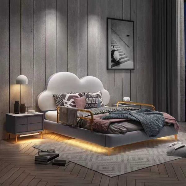 Sweet Cloud Upholstered Luxury Bed In Leatherette Grey