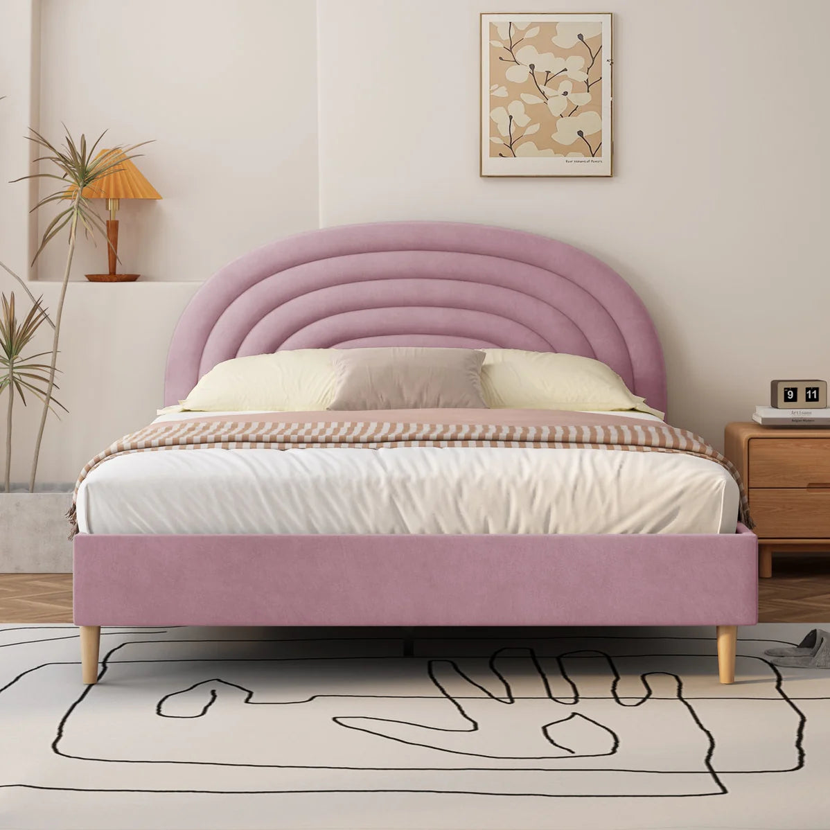 Hero Upholstered Non Storage Bed In Brooklyn - Luxe Maple Pink