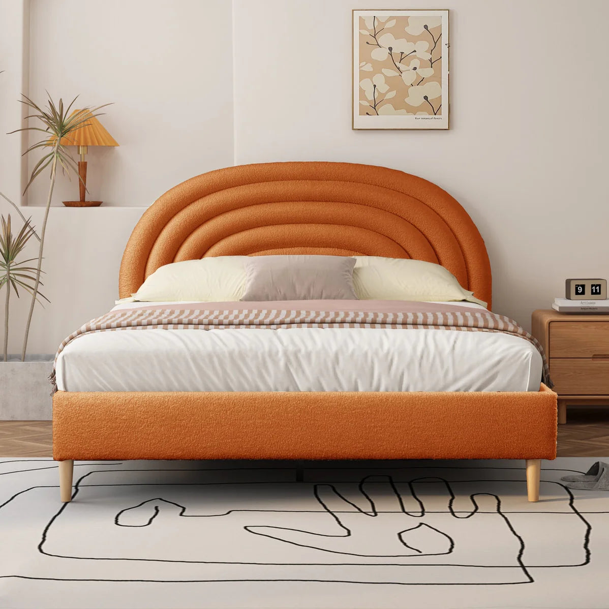 Hero Upholstered Non Storage Bed In Brooklyn - Luxe Maple Orange