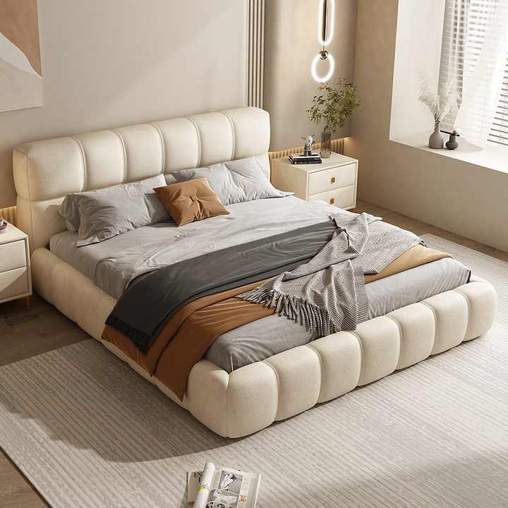 Inox Upholstered Bed In Suede - Luxe Maple
