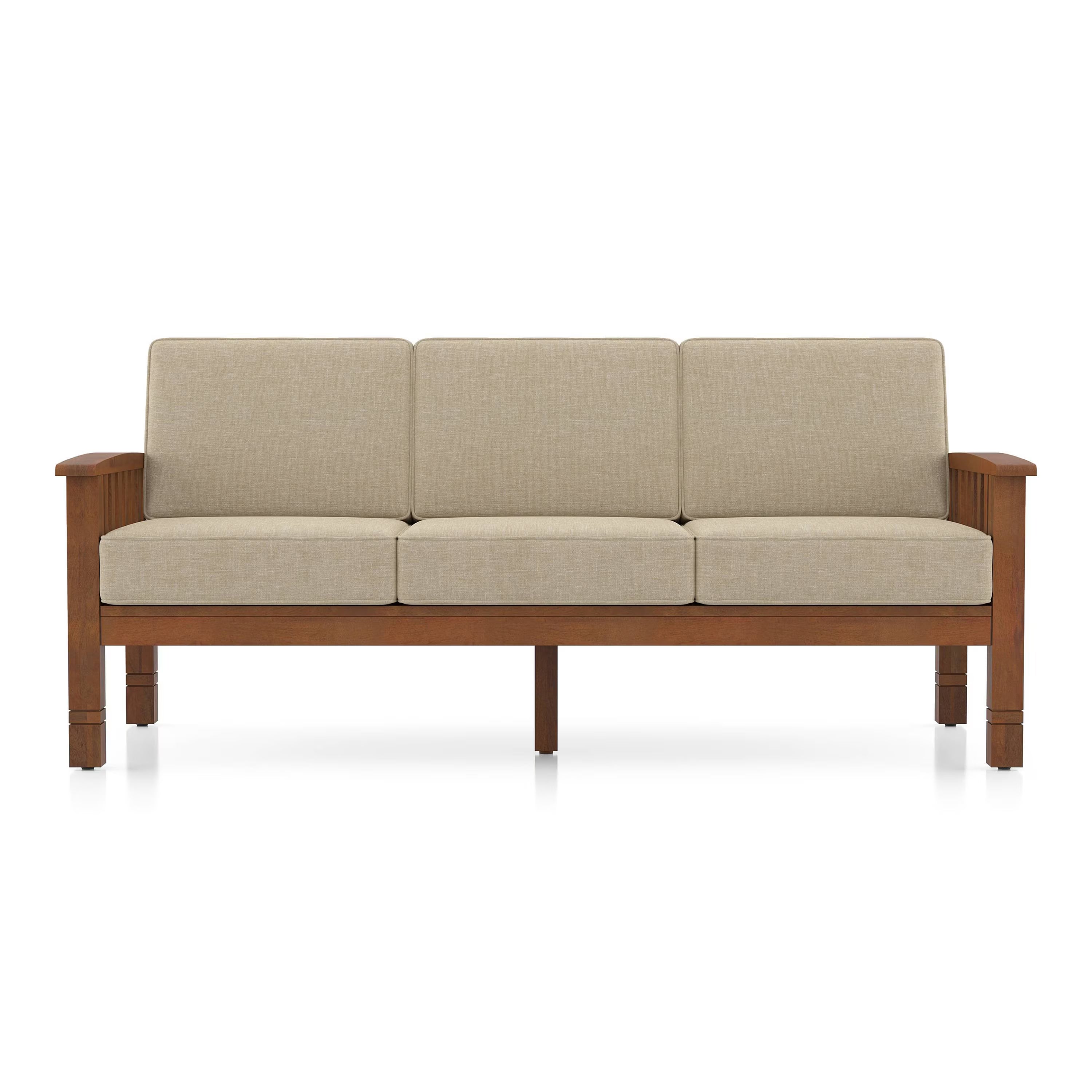 Jackson Wooden Sofa Set in Beige Suede - Luxe Maple