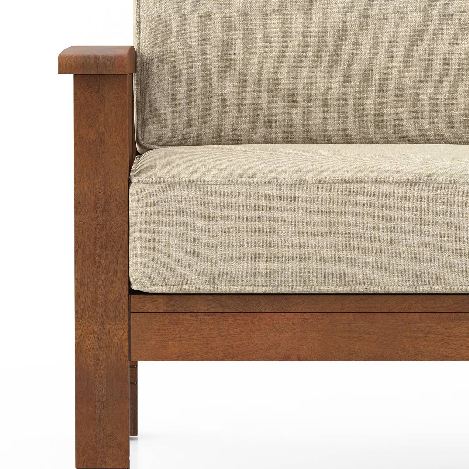 Jackson Wooden Sofa Set in Beige Suede - Luxe Maple