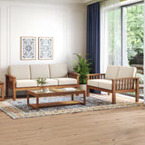 Jackson Wooden Sofa Set in Beige Suede - Luxe Maple 3+2+2 Seater
