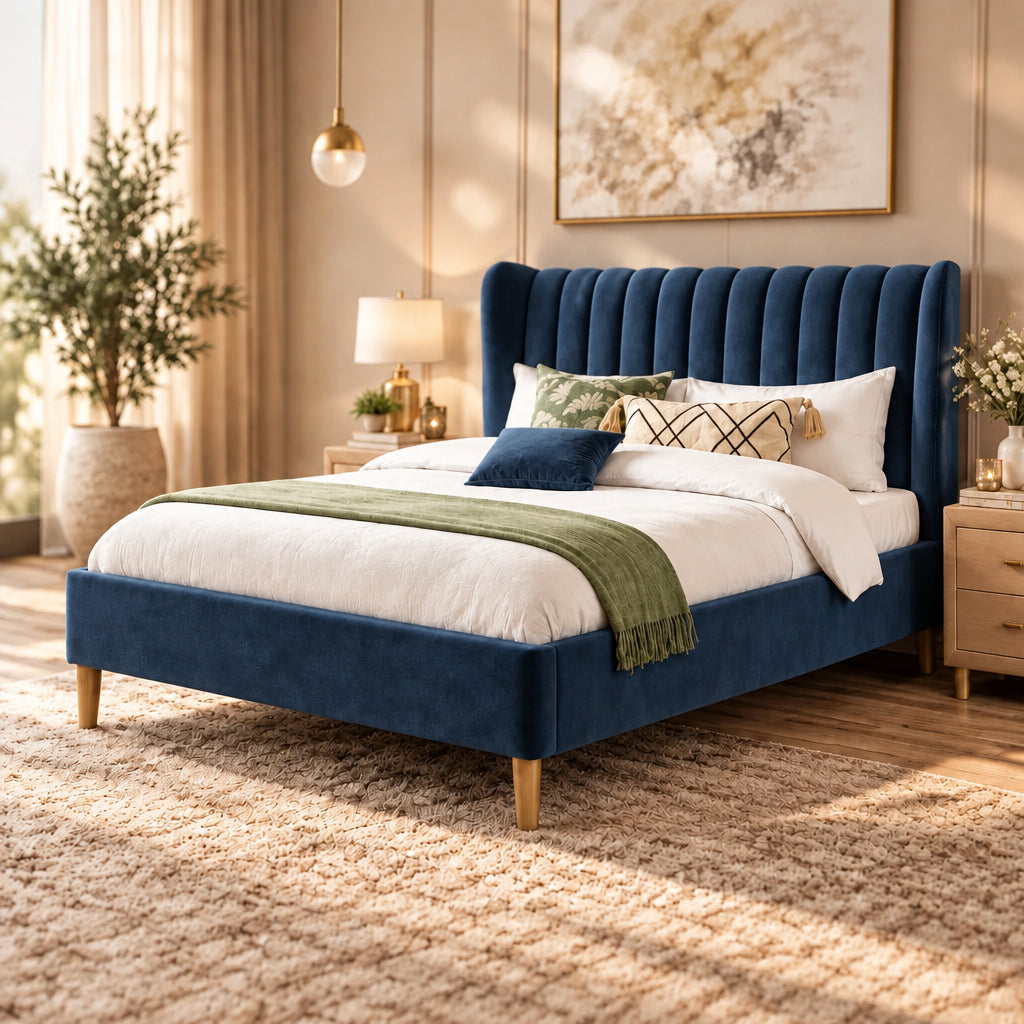 Knox Upholstered Bed In Blue