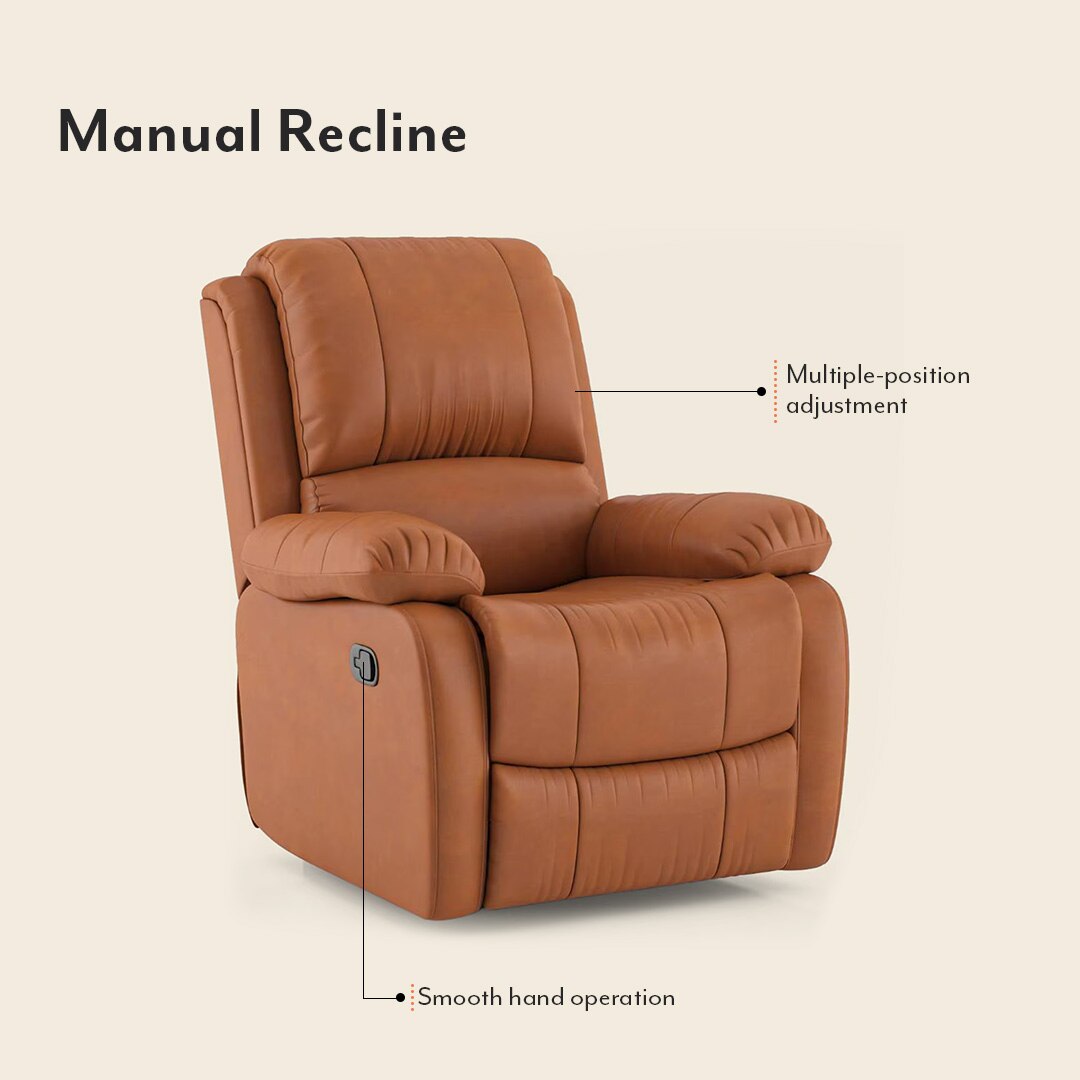 Lebo Premium Leatherette On Seater Manual Recliners In Tan - Luxe Maple