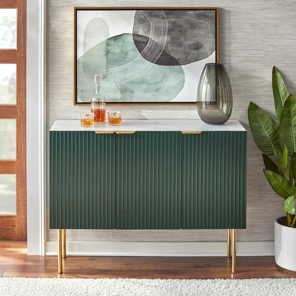 Strips Luxury Chest of Drawer in PU Polish Green