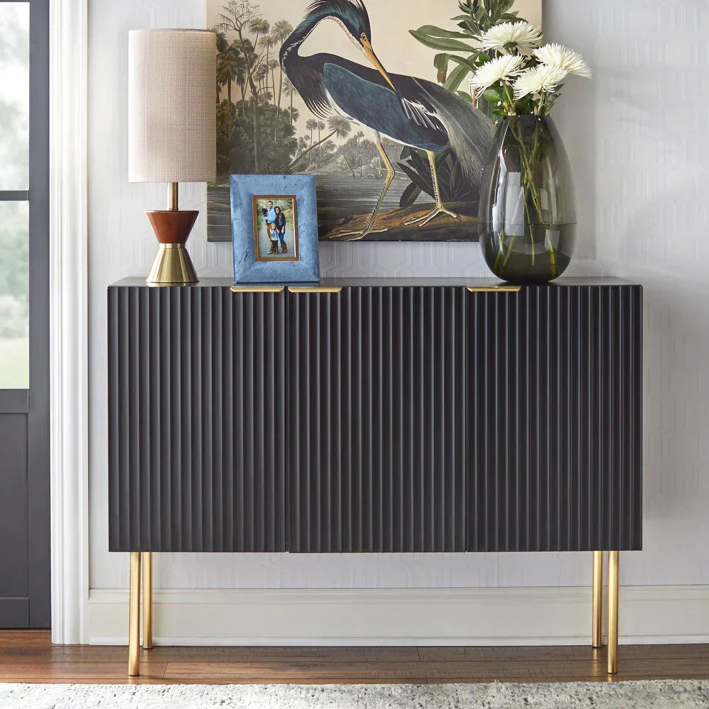 Strips Luxury Chest of Drawer in PU Polish Black