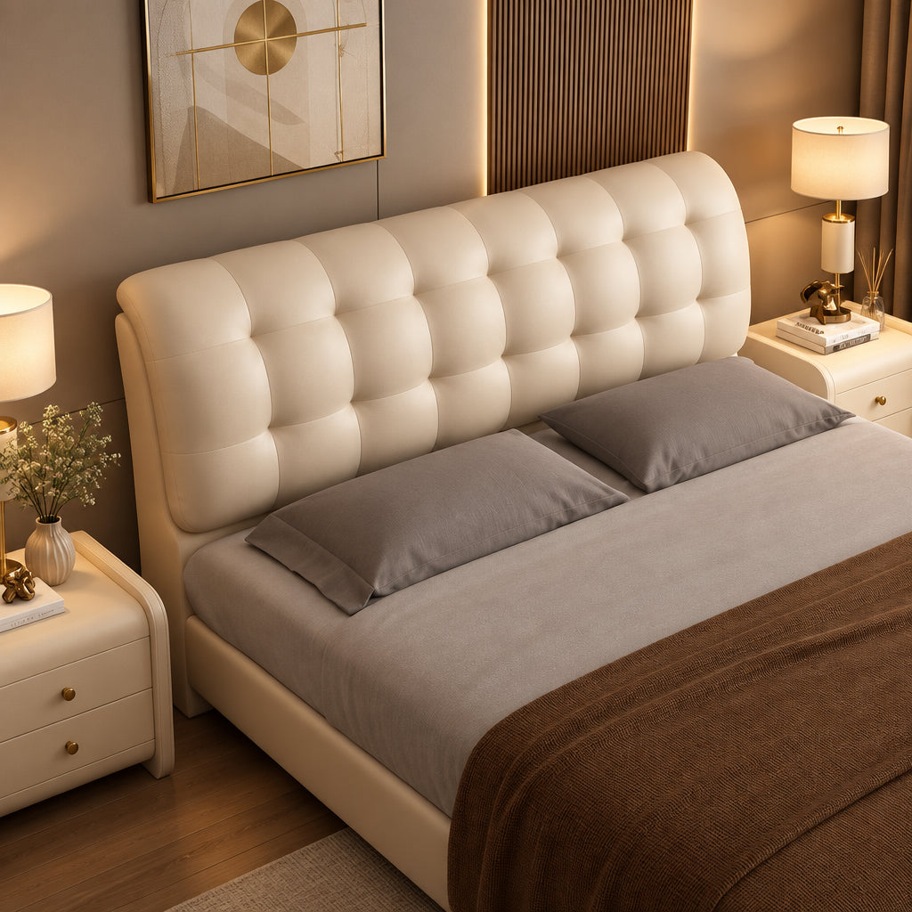London Luxury Upholstered Bed in Leatherette | Modern Bed - Luxe Maple