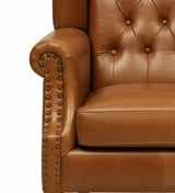 Lord Leather Chesterfield Wing Chair In Tan - Luxe Maple