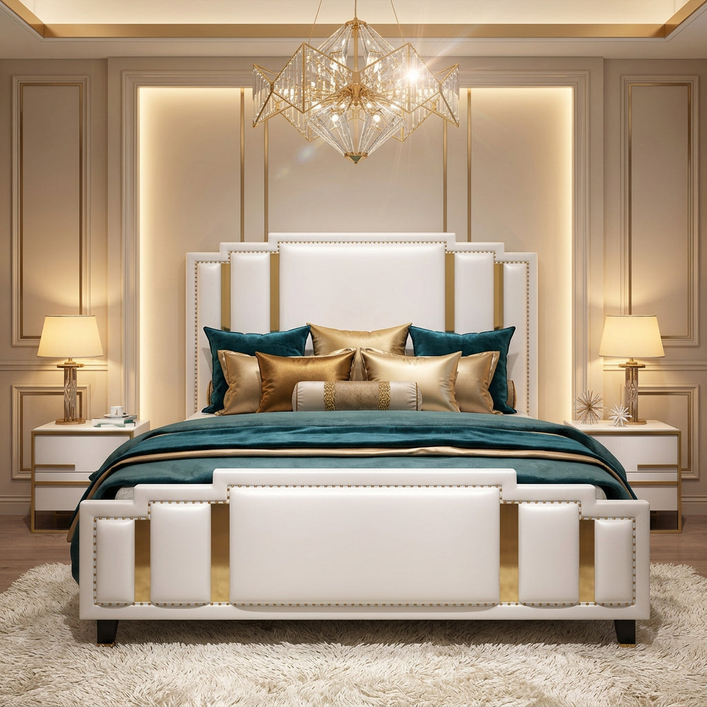 Luxter Premium Upholstered Bed in Leatherette | Designer Bed - Luxe Maple