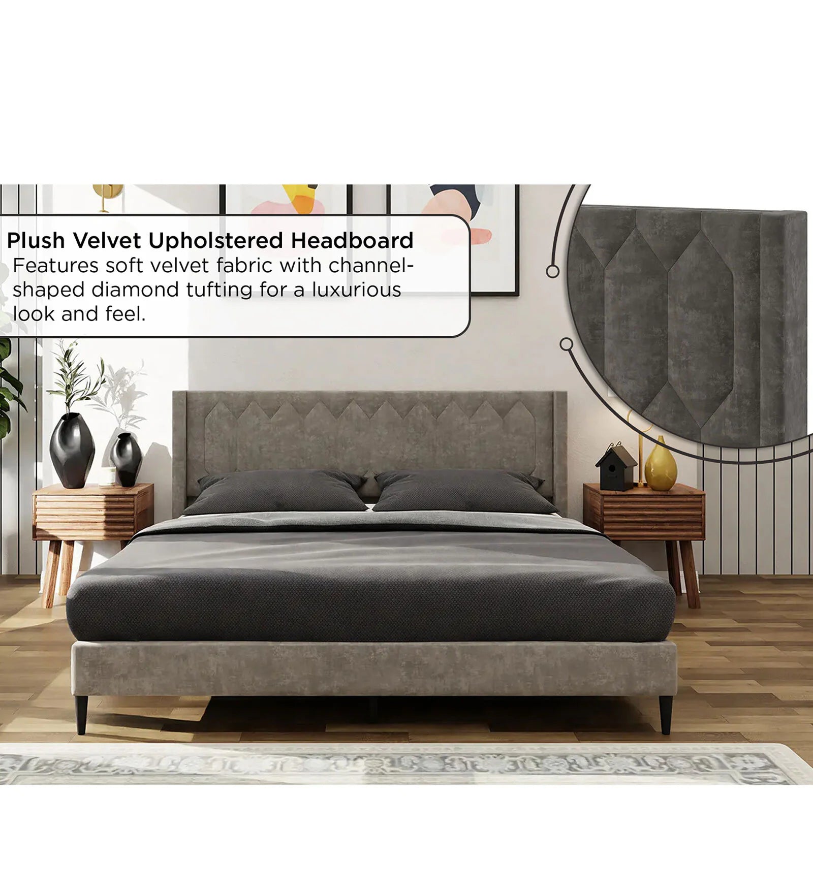 Madox Upholstered Non Storage Bed In Suede - Luxe Maple