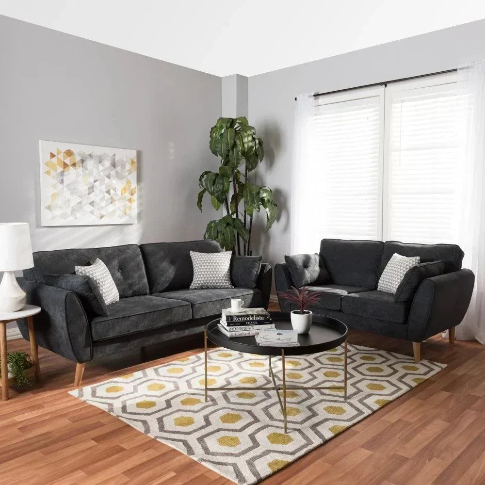 Baxton Straight Line Sofa Set in Suede
