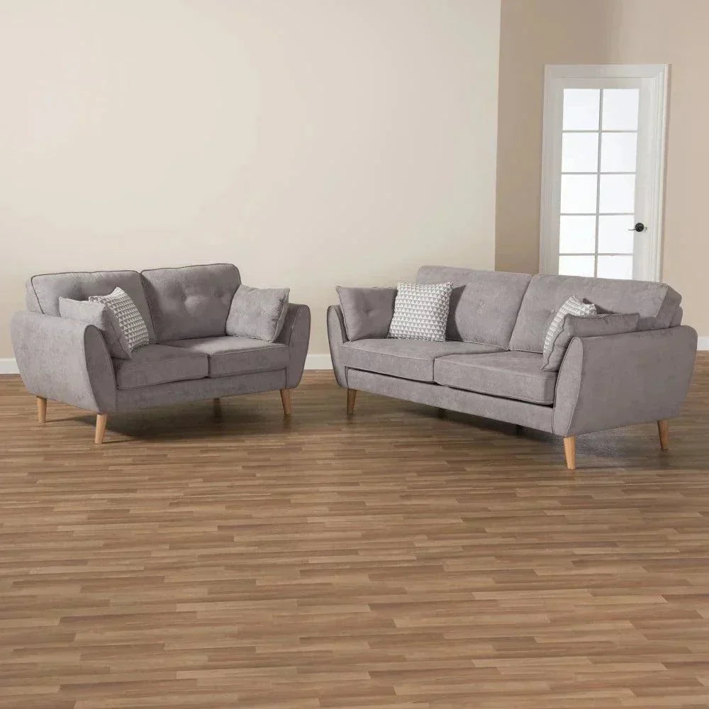 Baxton Straight Line Sofa Set in Suede