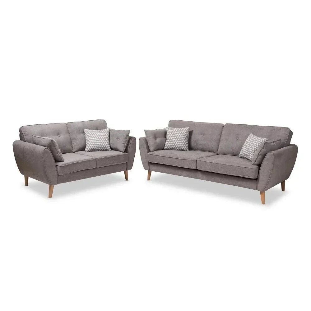 Baxton Straight Line Sofa Set in Suede
