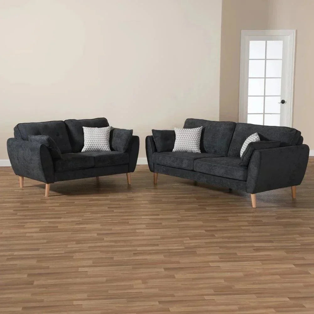 Baxton Straight Line Sofa Set in Suede