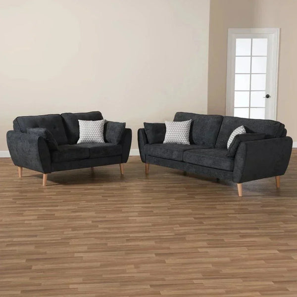 Baxton Straight Line Sofa Set in Suede - Luxe Maple