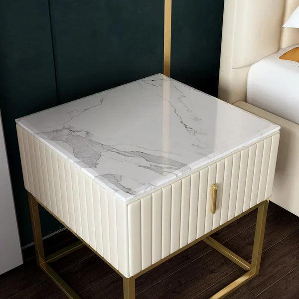 Mexican Side Table With Marble Top & Stainless Steel Base.