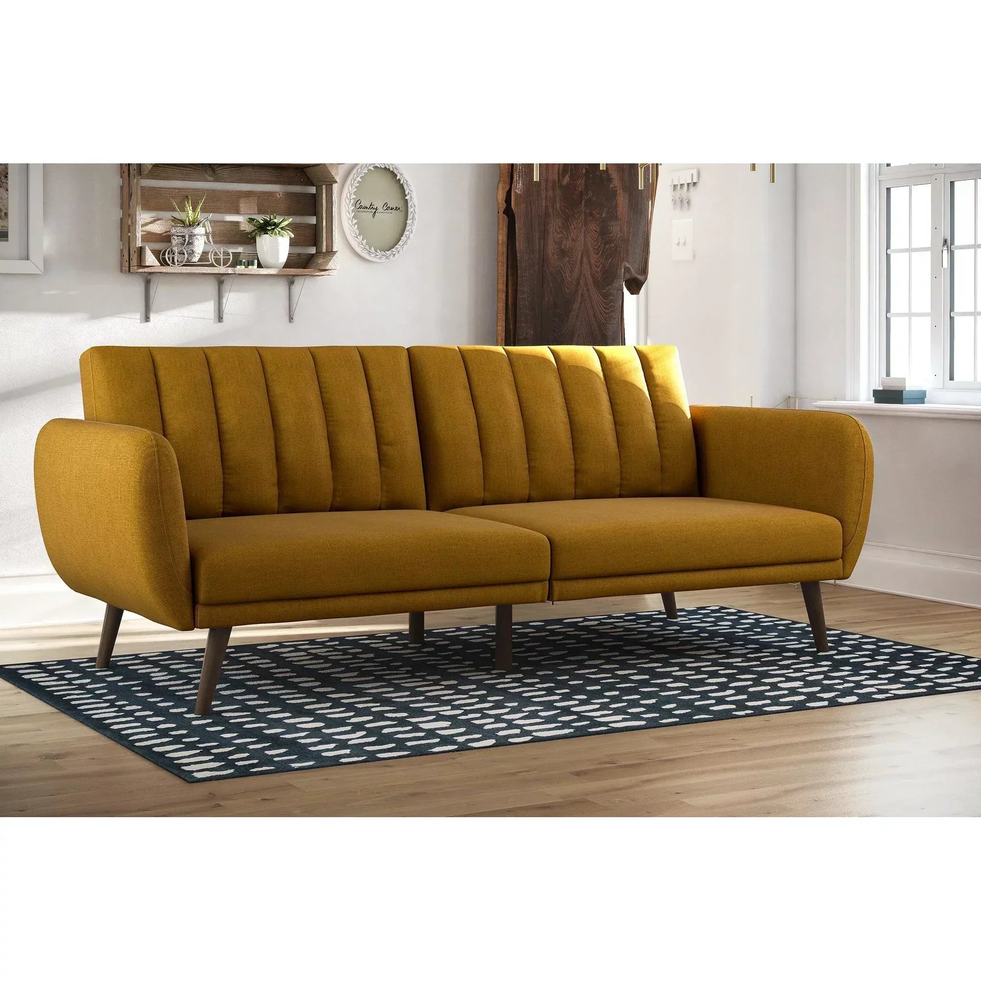 Brittan Luxury Mid-Century Sofa In Suede Yellow