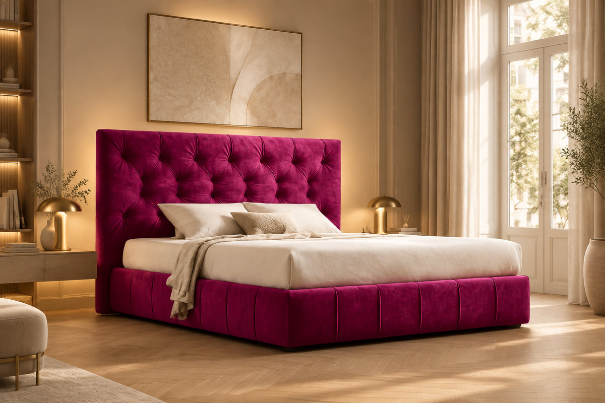 Oppo Quilt Luxury Upholstered Bed in Suede | Luxury Bed - Luxe Maple