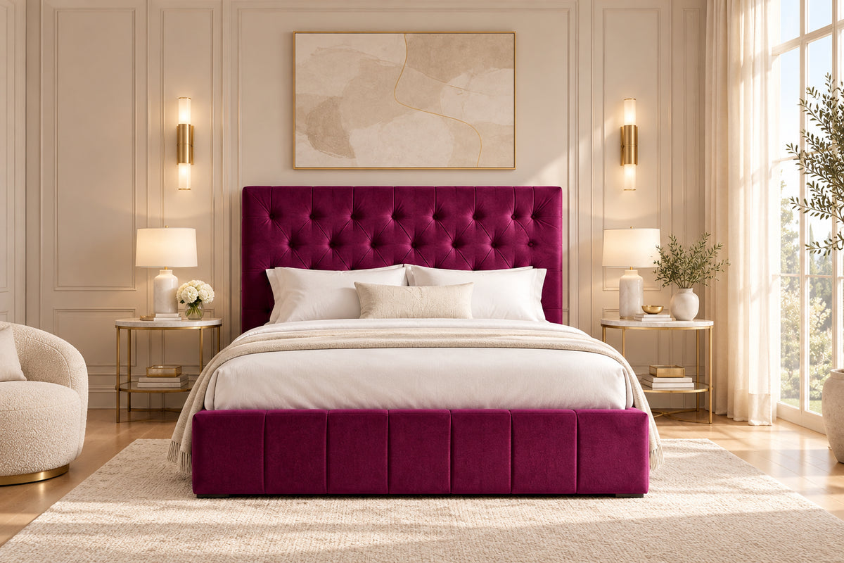 Oppo Quilt Luxury Upholstered Bed in Suede | Luxury Bed - Luxe Maple