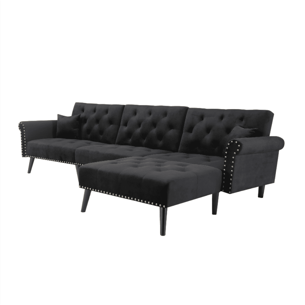 Tufted back Suede Chesterfield Sectional Sofa