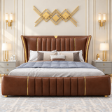 Relexo Luxury Upholstered Bed in Leatherette Brown