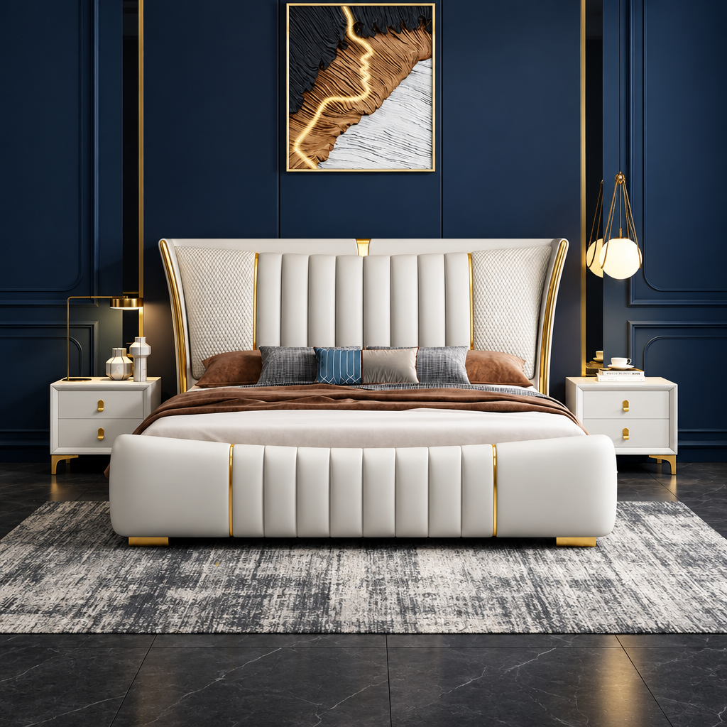 Relexo Luxury Upholstered Bed in Leatherette white