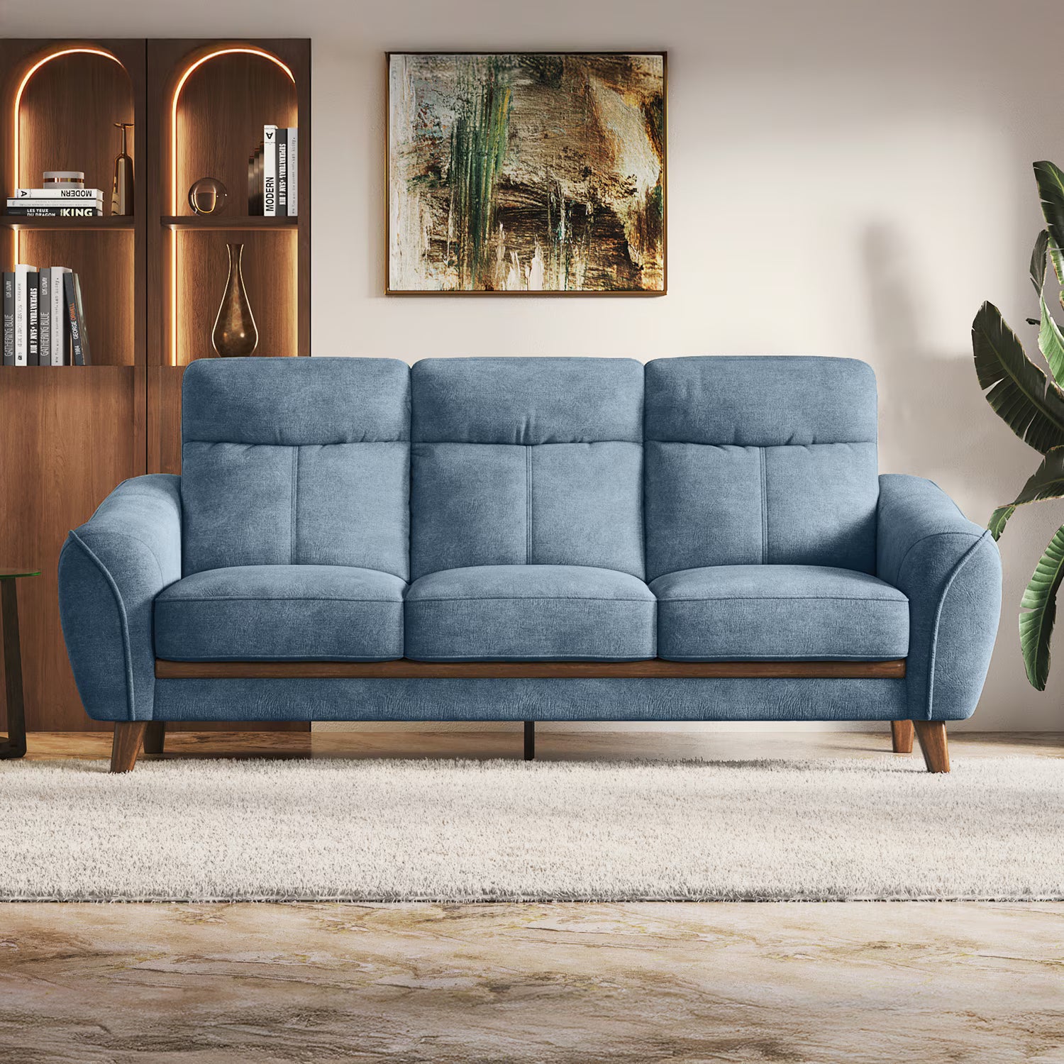Rony Premium Suede Sofa Set - Luxe Maple Blue