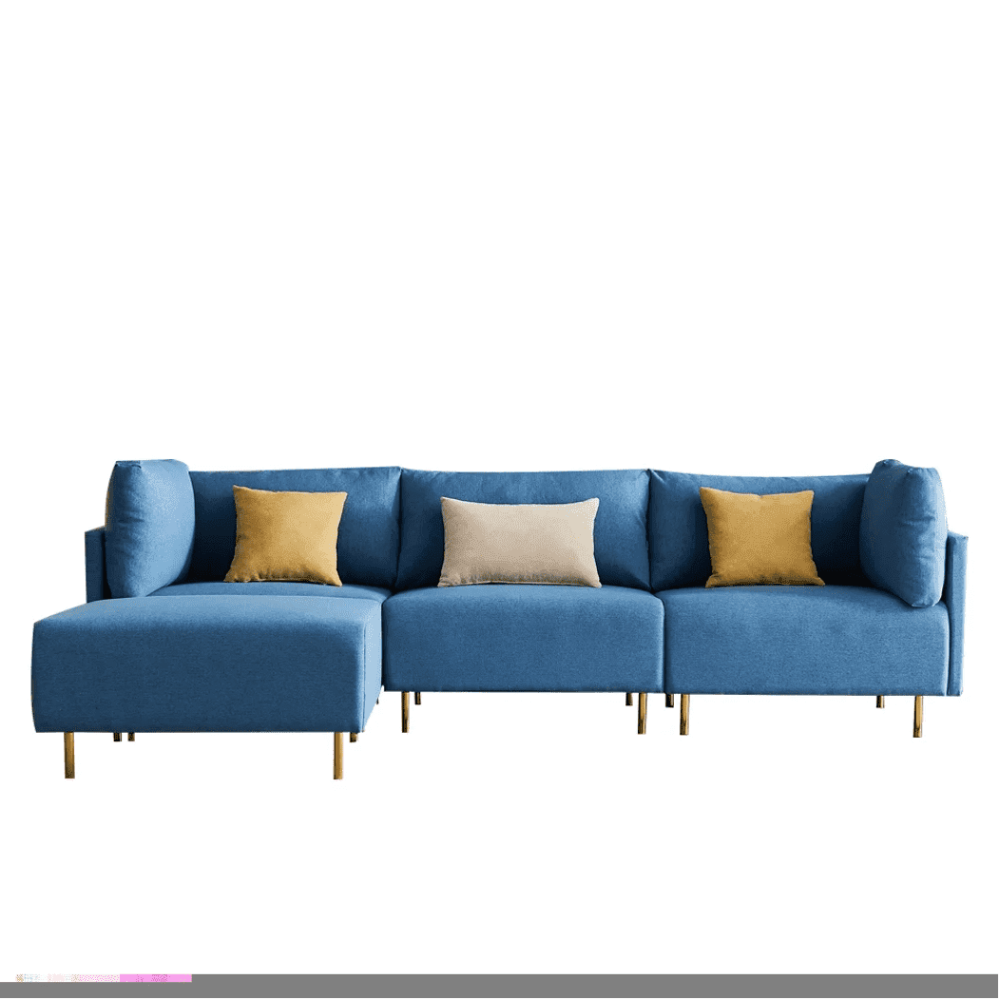 Ronaldo Sectional Sofa Set in Blue Color With Ottoman