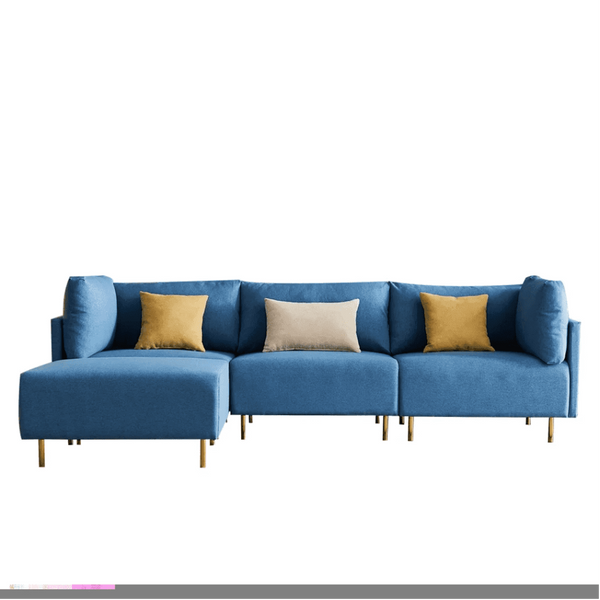 Ronaldo Sectional Sofa Set in Blue Color With Ottoman - Luxe Maple