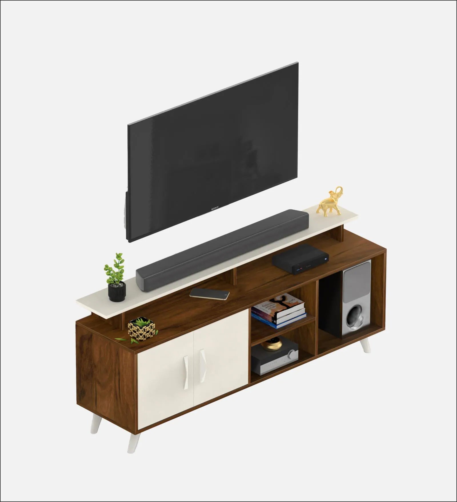 Skido Tv Unit In White & Walnut - Luxe Maple
