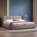 Stanford Premium Upholstered Bed In Suede - Luxe Maple Beige