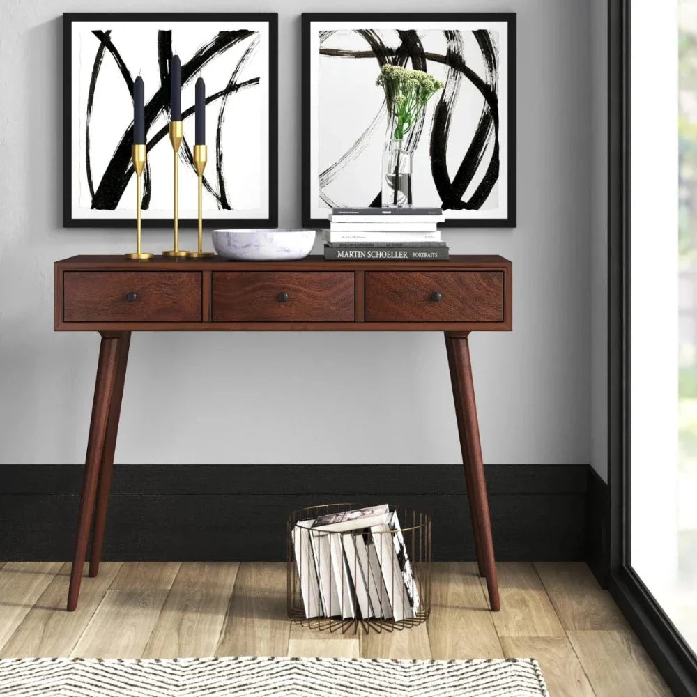 Tie 3 Door Study Table In Solid Wood - Luxe Maple