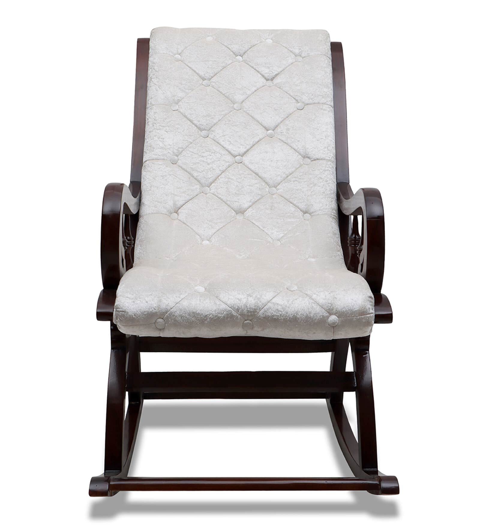 Trance Solid Wood Rocking Chair In Green Suede - Luxe Maple