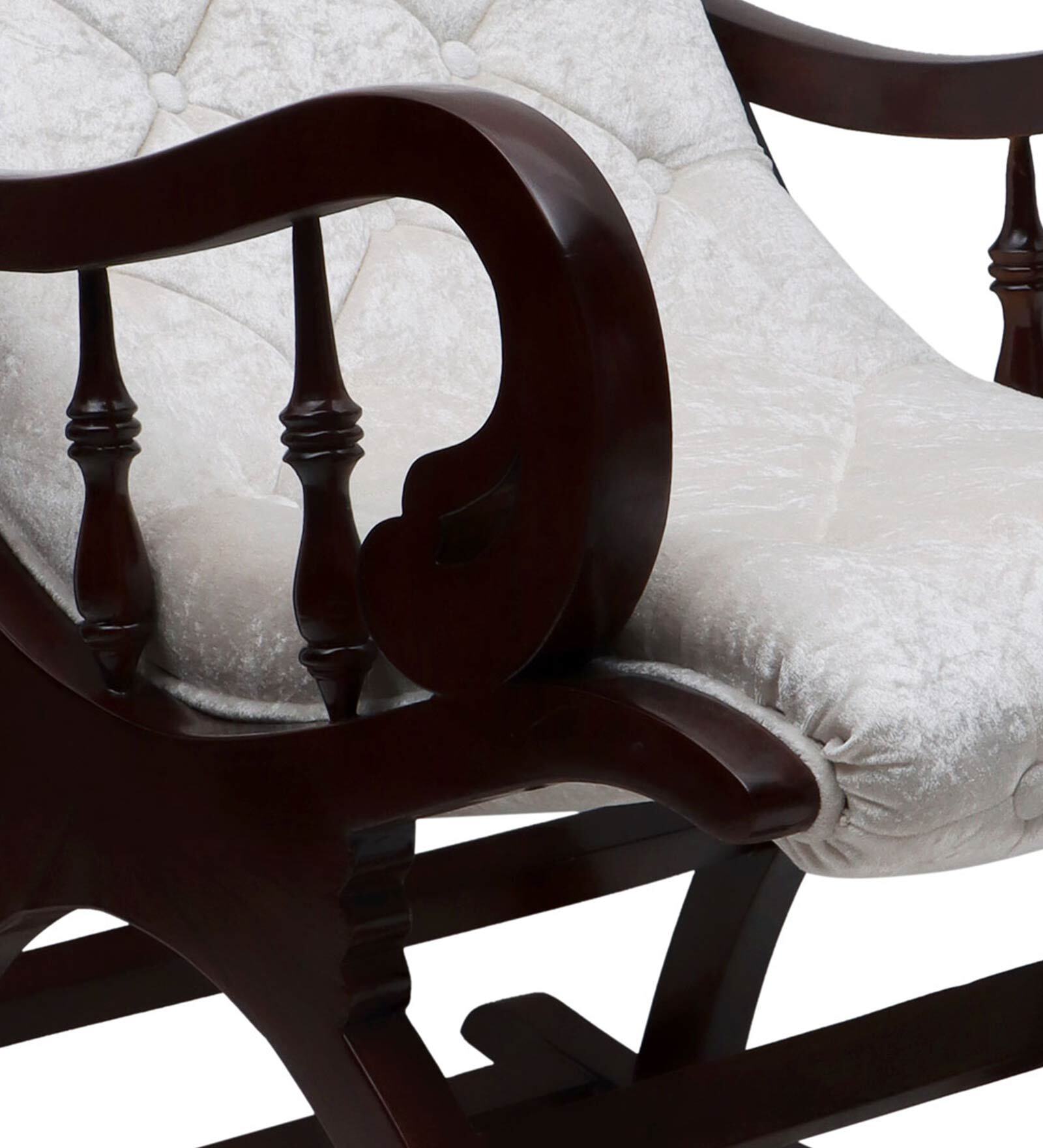 Trance Solid Wood Rocking Chair In Green Suede - Luxe Maple