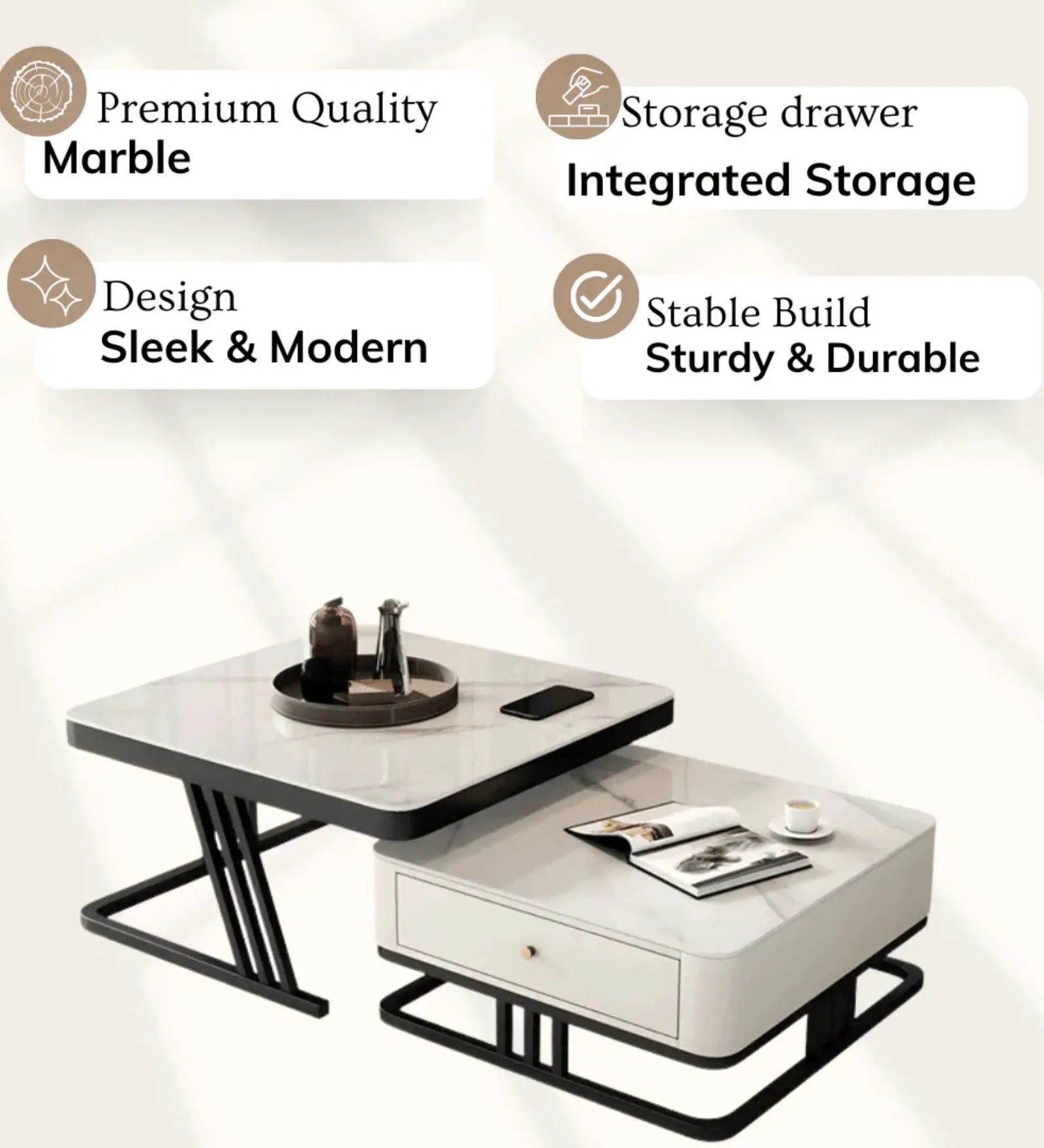 Umar Nesting Table In SS 304 - Luxe Maple