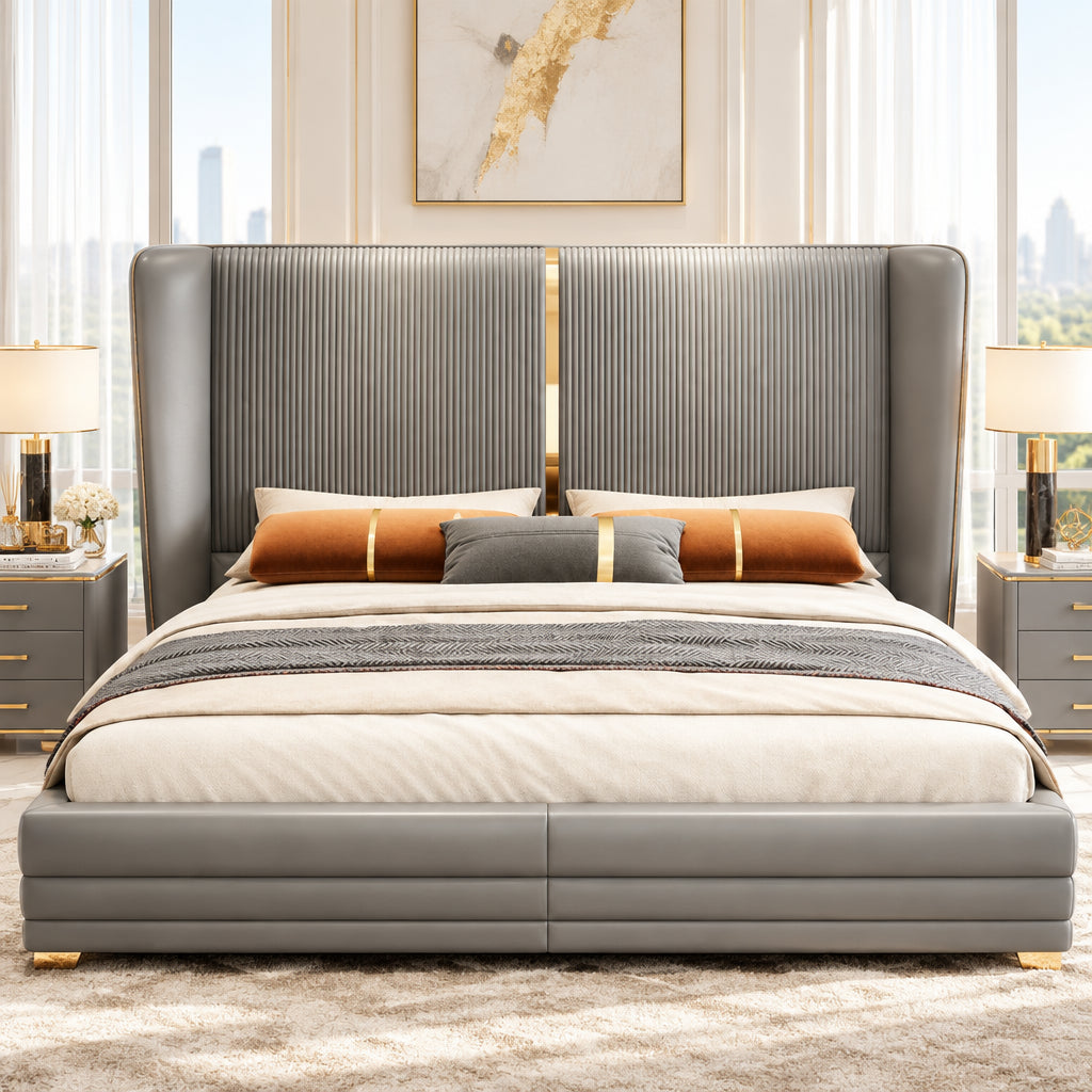 Vitara Luxury Upholstered Bed in Leatherette | Designer Bed - Luxe Maple