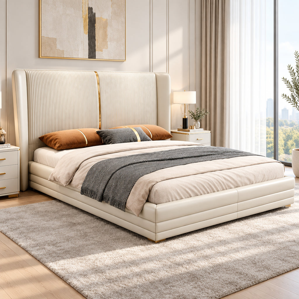 Vitara Luxury Upholstered Bed in Leatherette | Designer Bed - Luxe Maple