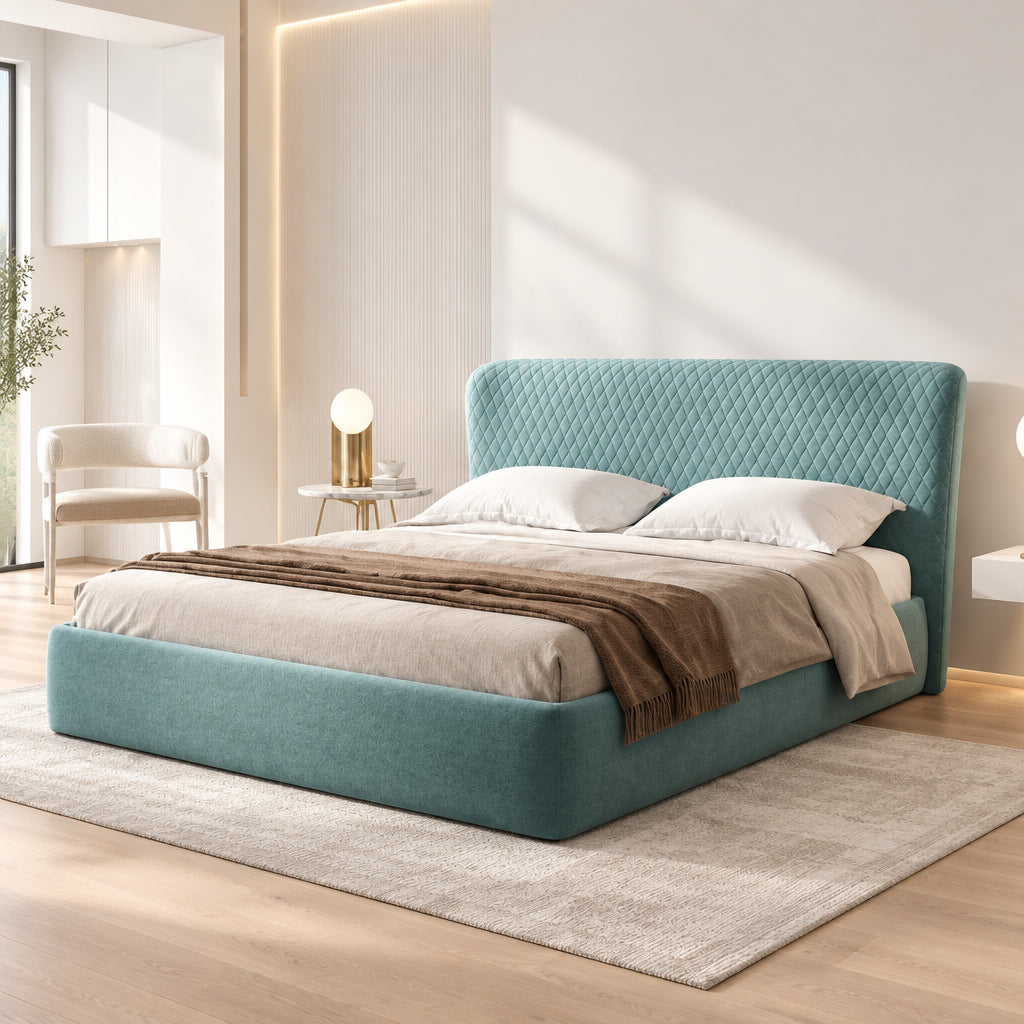 Vivo Luxury Upholstered Bed in Suede | Modern Designer Bed - Luxe Maple