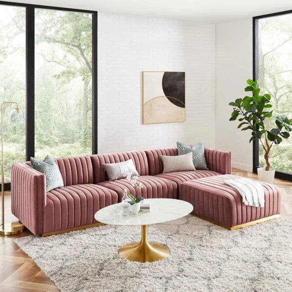 Unline Luxury Sectional Sofa in Suede Peach